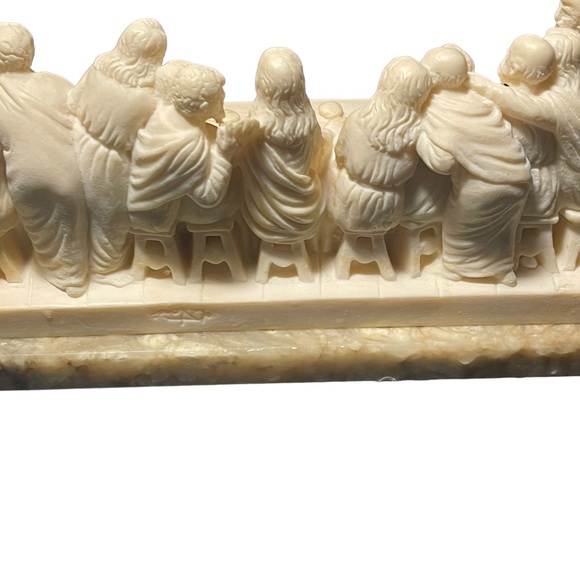 Vintage Mid Century Alabaster Last Supper carved statue on Marble Italy - Picture 8 of 10